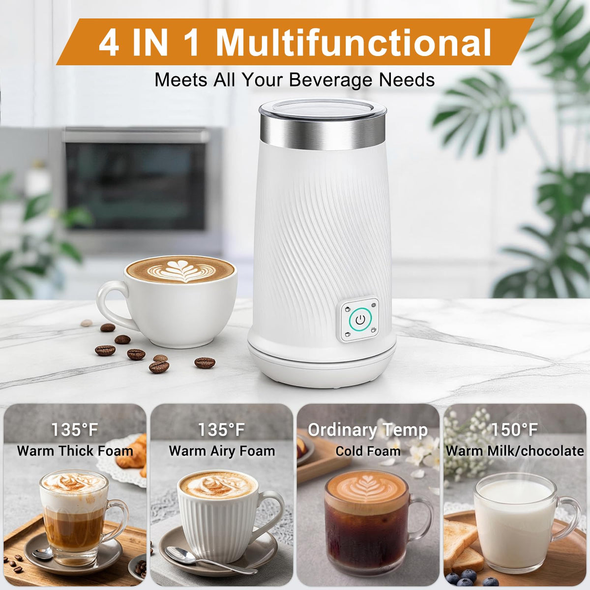 Wowteam Milk Frother heated milk up to 240ml for family-sized drinks.
