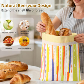 Wozskaf XL beeswax bread bag packaged and stacked to illustrate size.