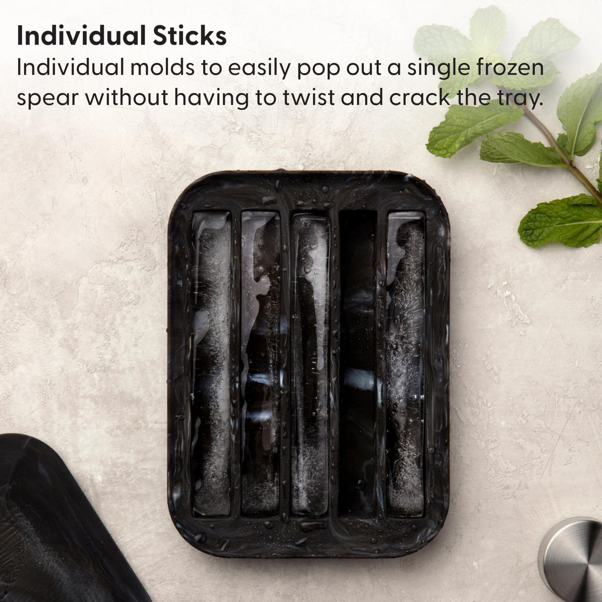 W&P Peak herb-fruit infused ice cubes for flavor.