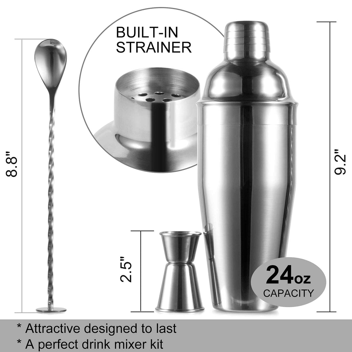 WPHUAW Pro 304 stainless steel shaker for durable bar use