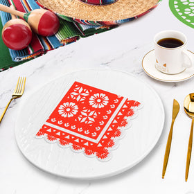 WQCI fiesta napkins folded to 5x5 inches for easy handling.