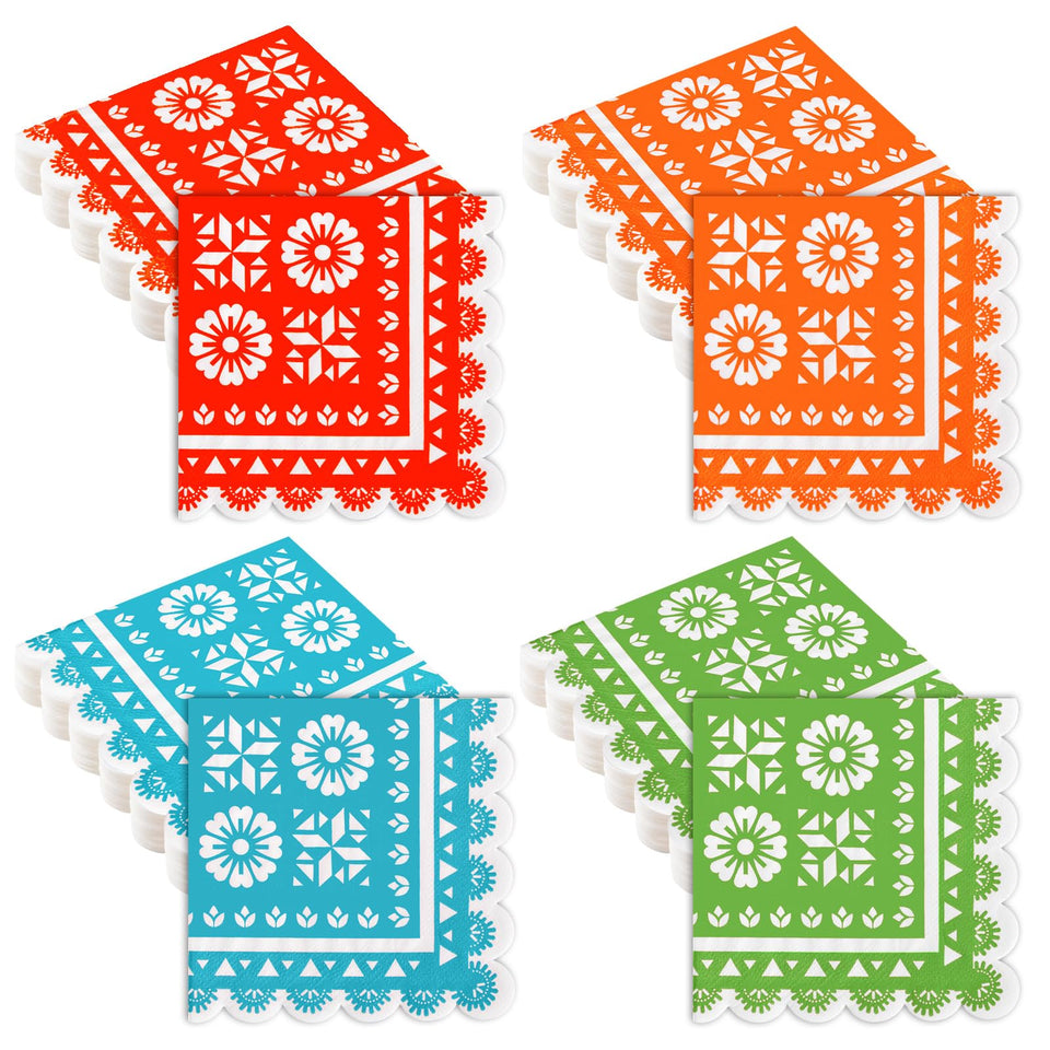 WQCI fiesta napkins with papel picado pattern for stylish Cinco de Mayo tables.