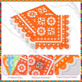 WQCI fiesta napkins unfolded to 10x10 inches for generous serving.