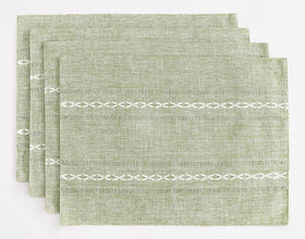 Wracra placemats with a hemstitch border add rustic charm to meals.