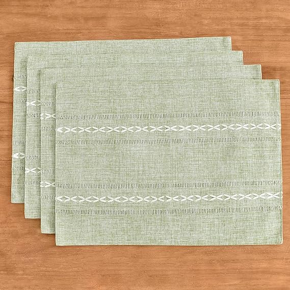 Wracra handmade hemstitched placemats on table showcasing natural texture