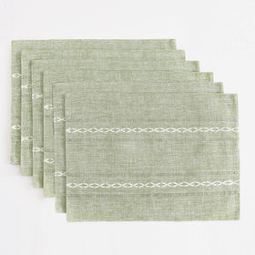 Wracra hemstitch sage green placemats on dining table for textural warmth
