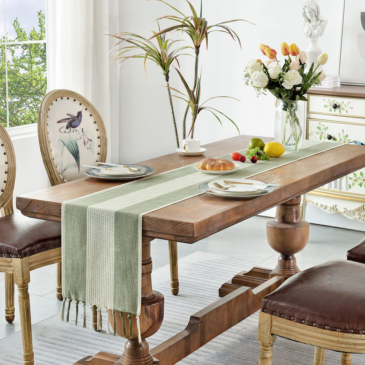 Wracra linen table runner in farmhouse style for versatile home decor
