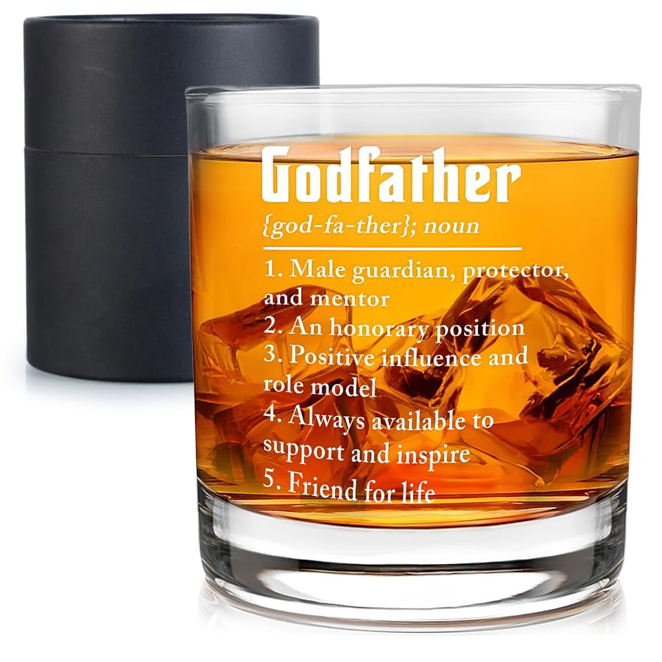 Wrappiness Godfather 11oz glass with crisp engraving for toasting.