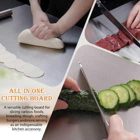 Wrbin dual side cutting board resting on counter illustrates compact storage.