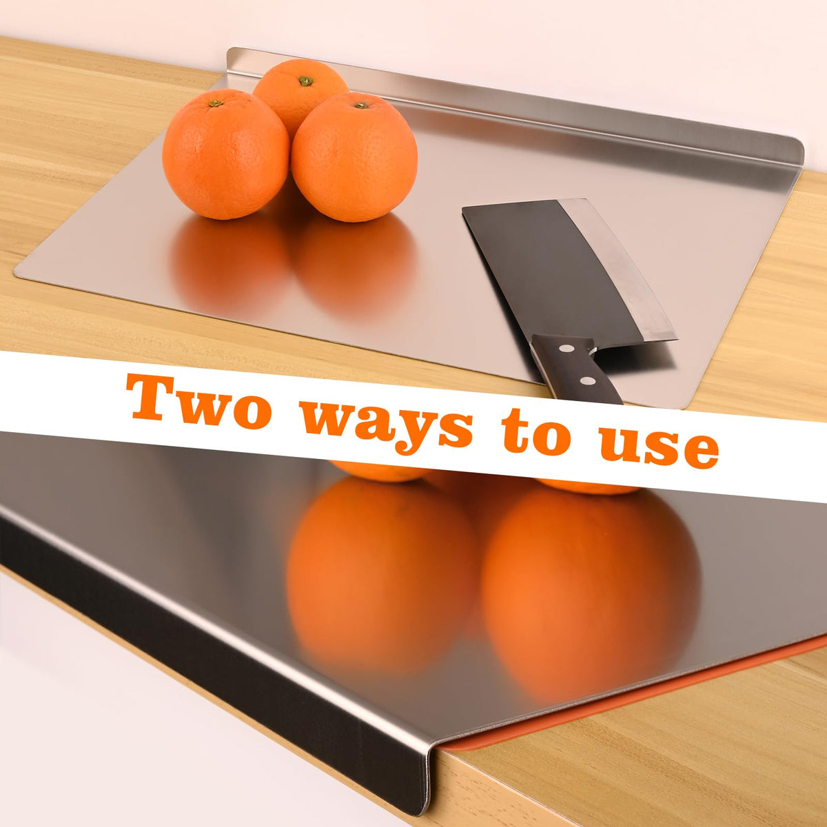 Wrbin serving bread on stainless board highlights dual side use and style.