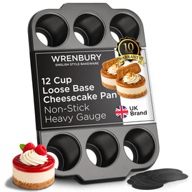 Wrenbury Pro Mini Cheesecake Pan with 12 cups, easy release for individual cheesecakes.