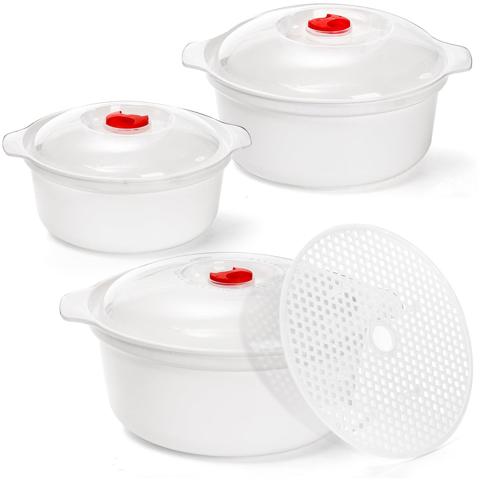 WRINGKIT three-pack microwave bowls with lids for quick meal prep and serving.