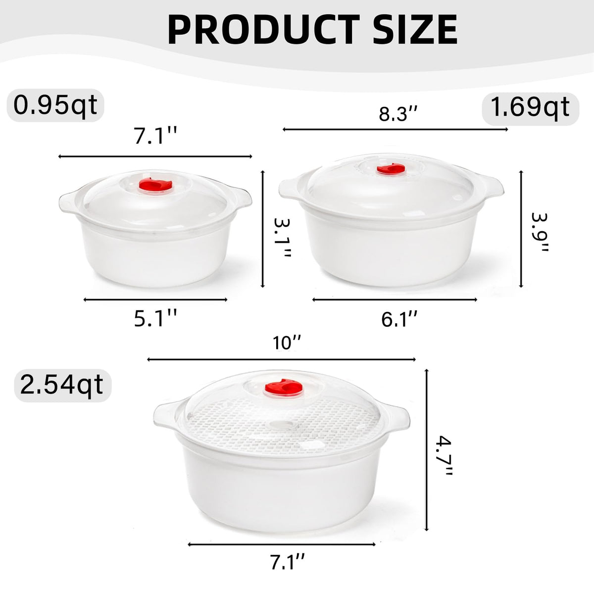 WRINGKIT bowls with lids and steam rack for easy steaming and reheating.