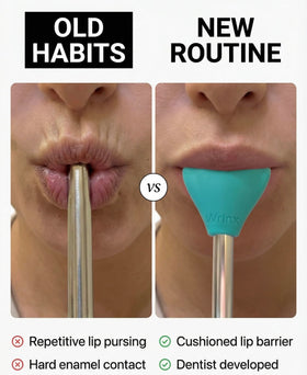 WrinX Stone Straw Topper demonstrates enamel-friendly silicone contact during drinks