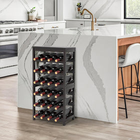 WRONWA 6-tier bamboo wine rack with table top and angled bottles.