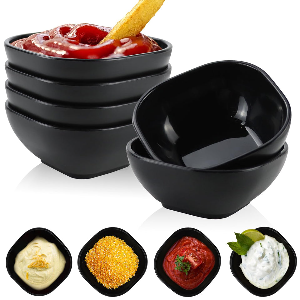 Wrova 6-pack wheat straw dipping bowls in black, ideal for sauces and dips.