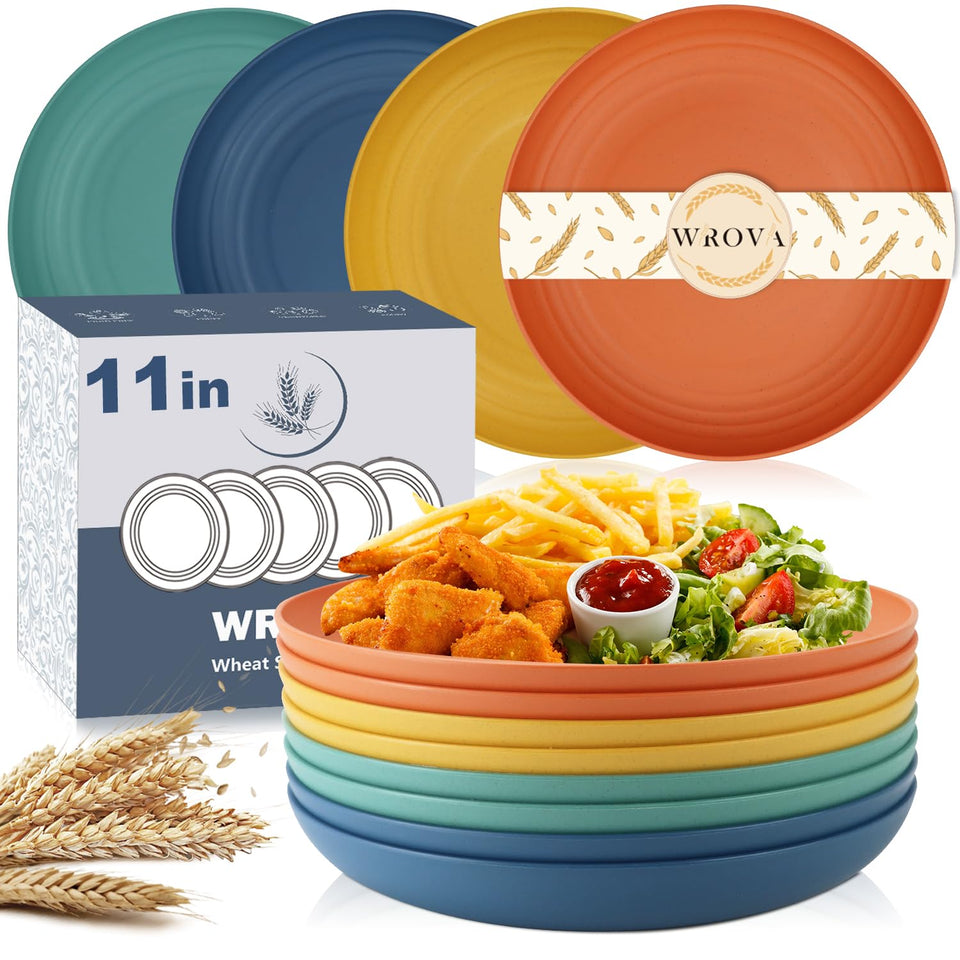 Wrova large wheat straw dinner plate in colorful 11 inch format for family meals.