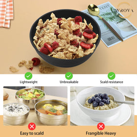 Wrova wheat straw bowls dishwasher-safe closeup for easy cleaning.