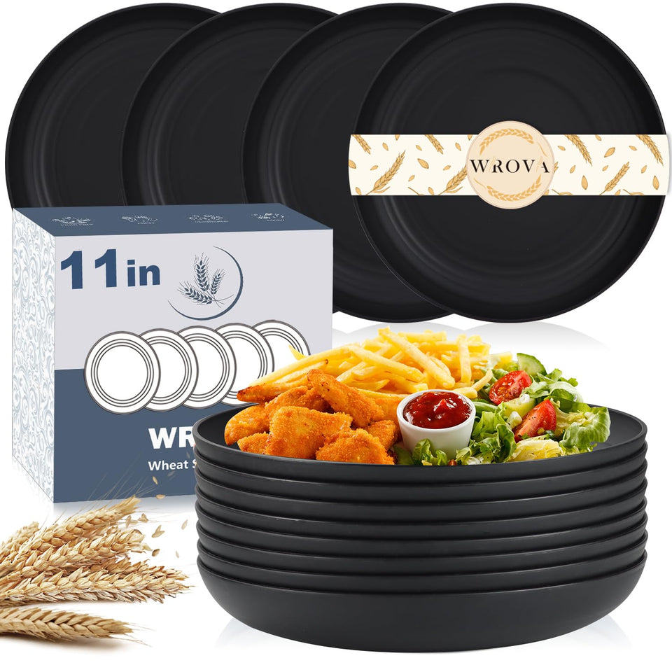 Wrova 11-inch black wheat straw plate showcases durable, unbreakable design for everyday use
