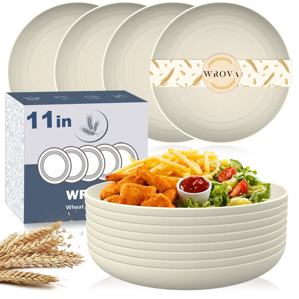 Wrova large 11-inch wheat straw dinner plate, durable and unbreakable for everyday meals.