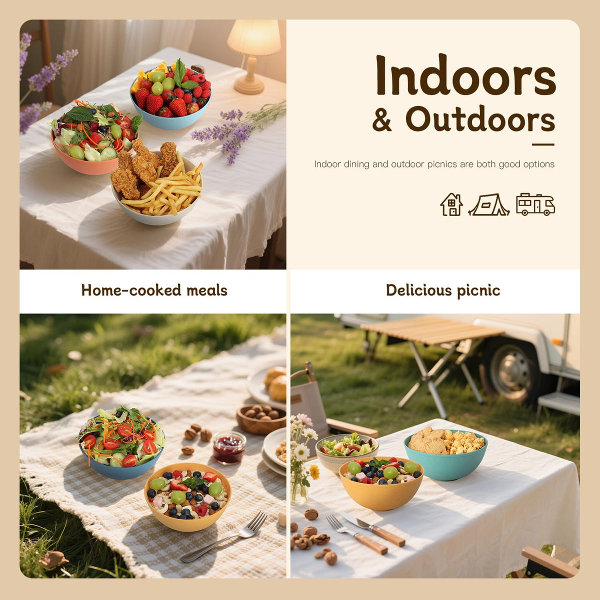Wrova lightweight bowls ideal for outdoor camping.