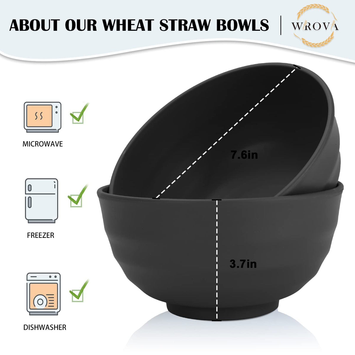 Wrova unbreakable wheat straw bowls closeup highlights durable, lightweight design.