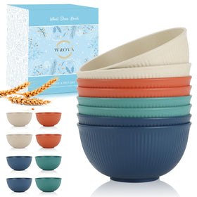 Wrova wheat straw bowl set with 8 pieces, 26 oz each, for everyday meals.
