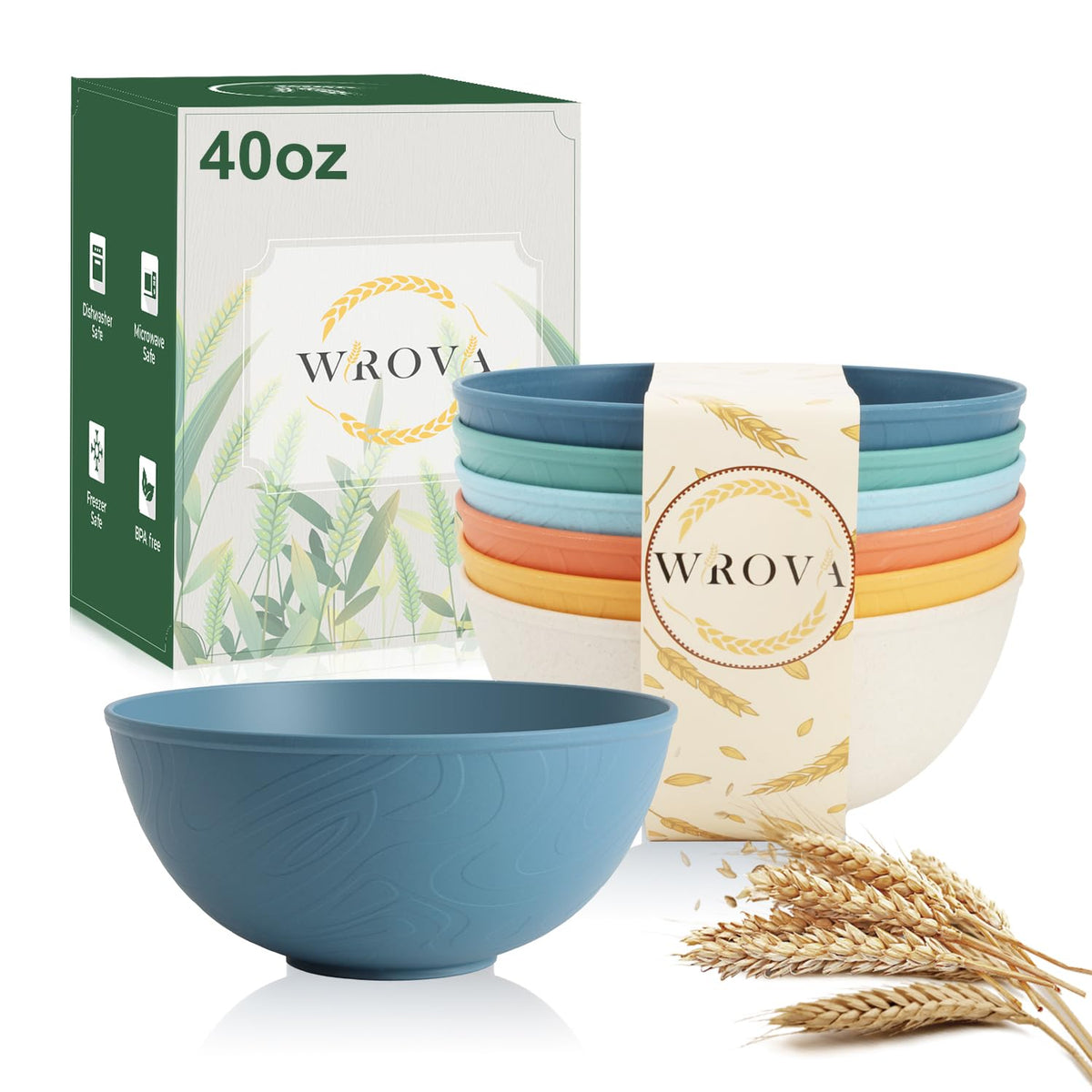 Wrova wheat straw bowls set of 6 for durable daily dining.