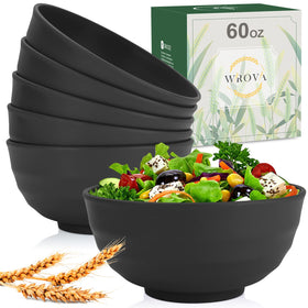 Wrova wheat straw bowls set shows 60oz capacity for generous portions.