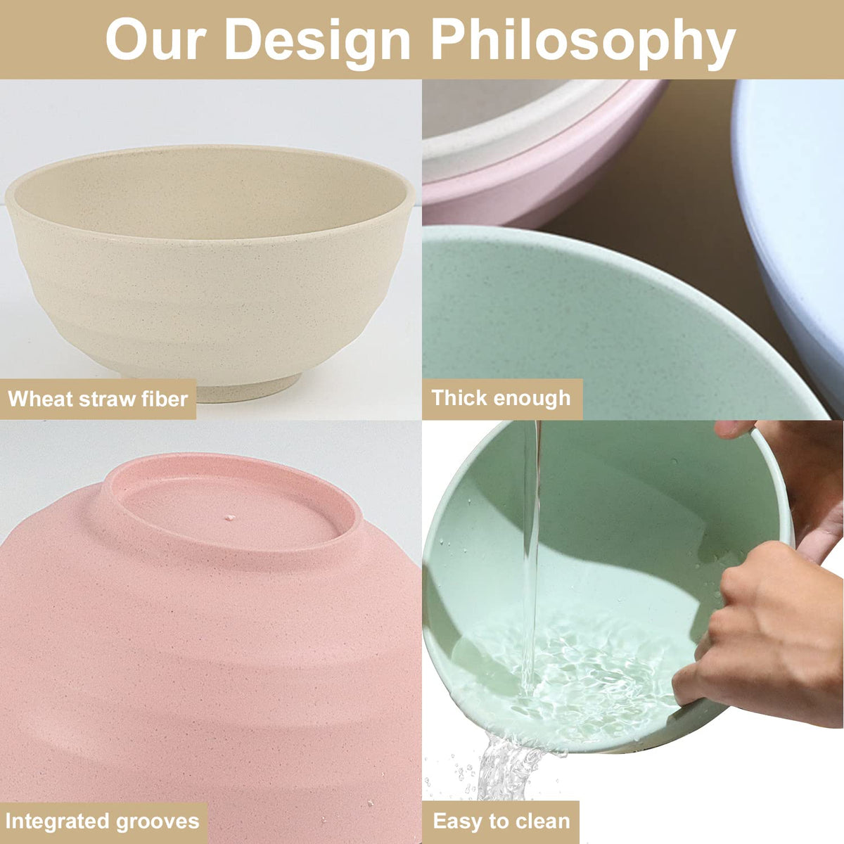 Wrova Wheat Straw Bowls 60oz set6 eco-friendly material for mindful dining.