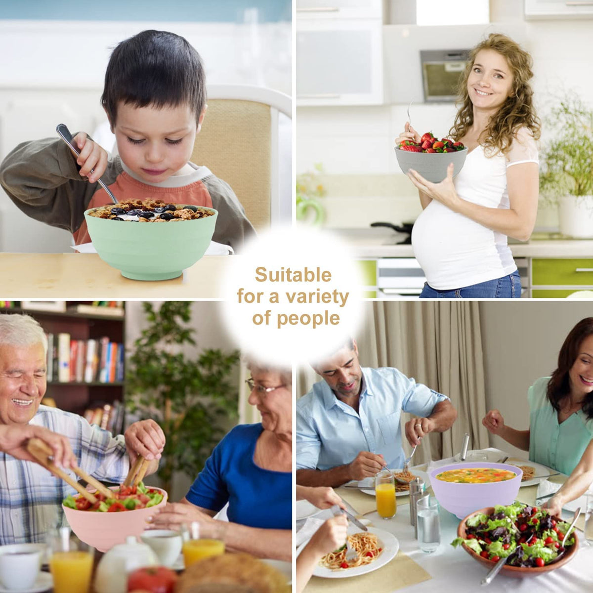 Wrova Wheat Straw Bowls 60oz set6 served with salad and cereal for everyday use.