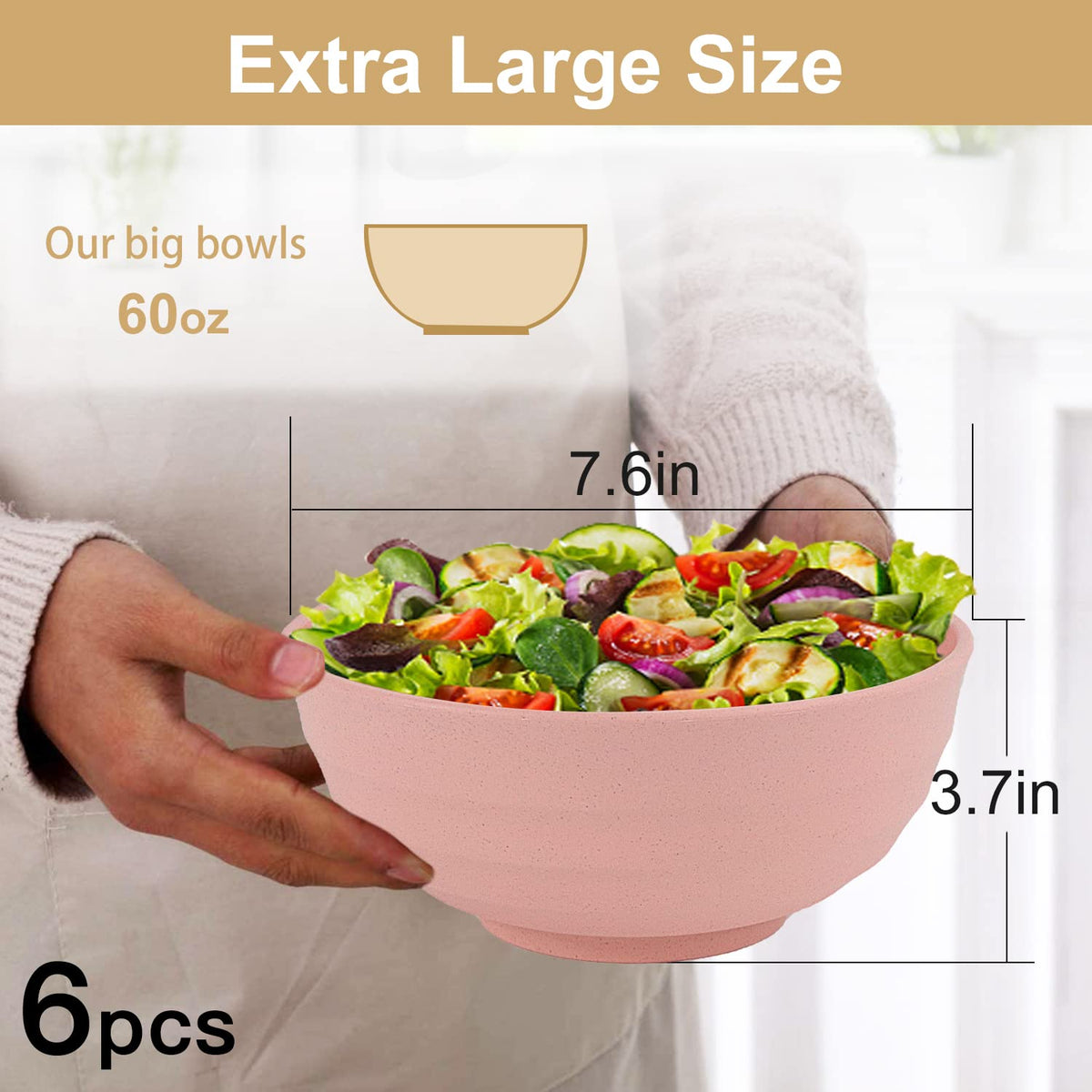 Wrova Wheat Straw Bowls 60oz set6 side view, color options for family dining.
