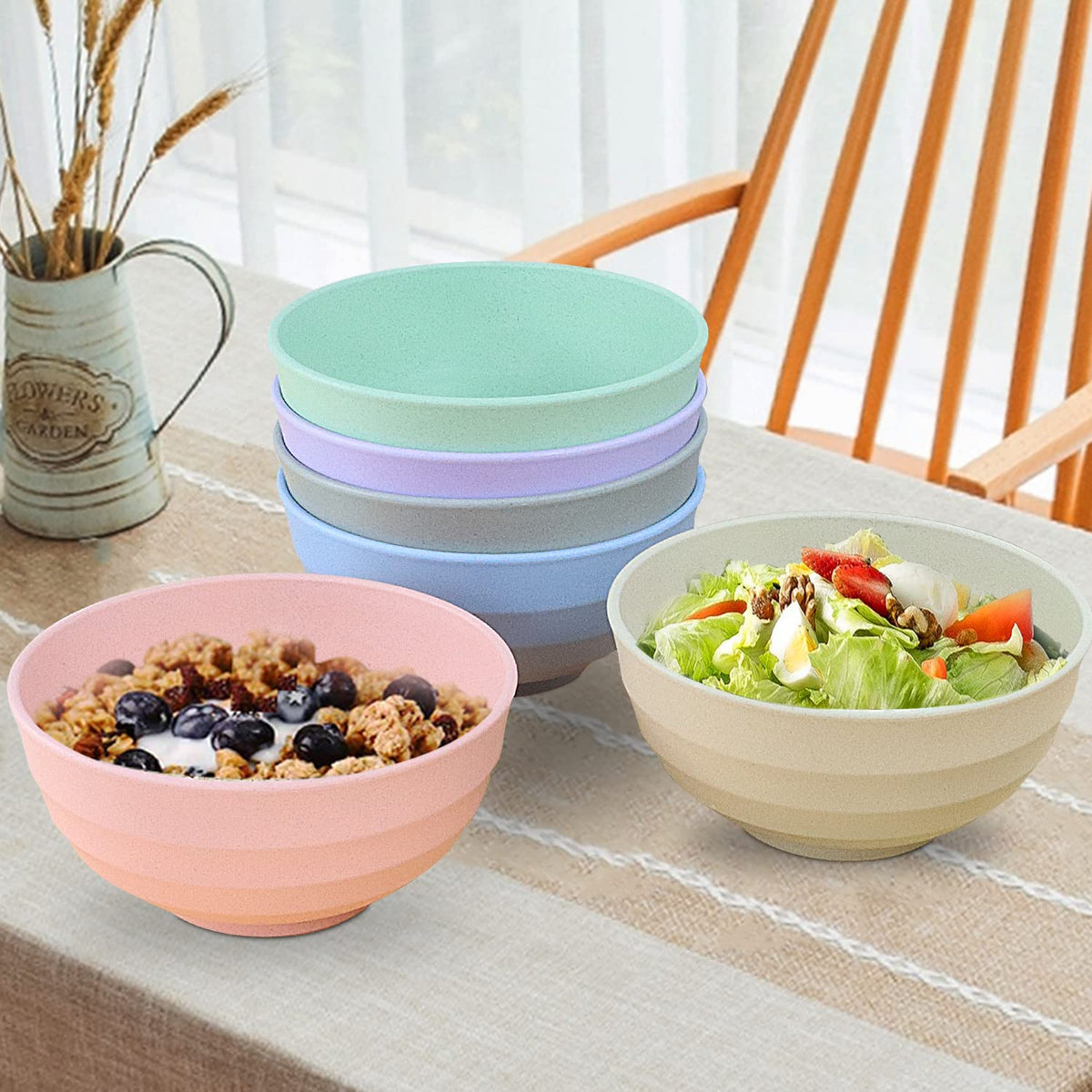 Wrova Wheat Straw Bowls 60oz set6 unbreakable design suitable for kids and travel.