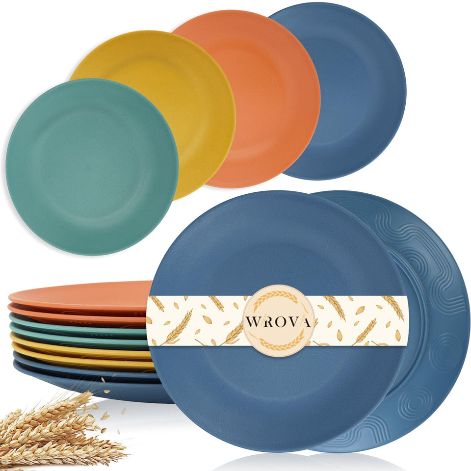 Wrova wheat straw dinner plate 10-inch set of 8, durable and family-friendly