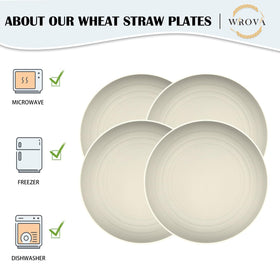 Wrova wheat straw dinner plates, unbreakable design for kids and outdoor meals.