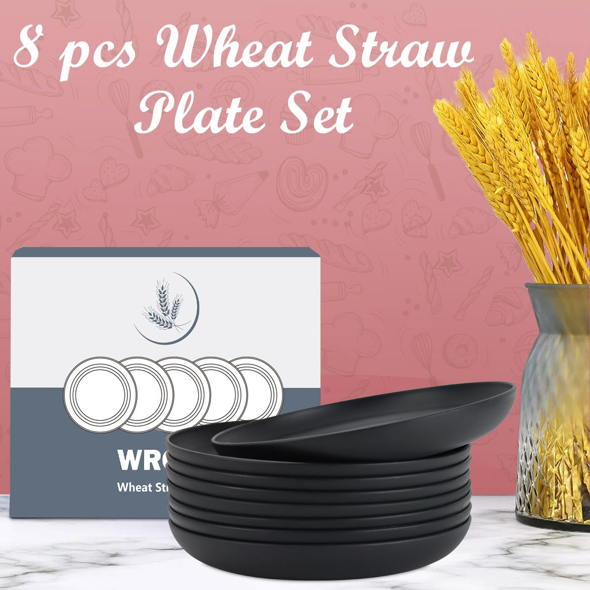 Wrova Wheat Straw Plates microwave-safe icon highlights quick reheating convenience