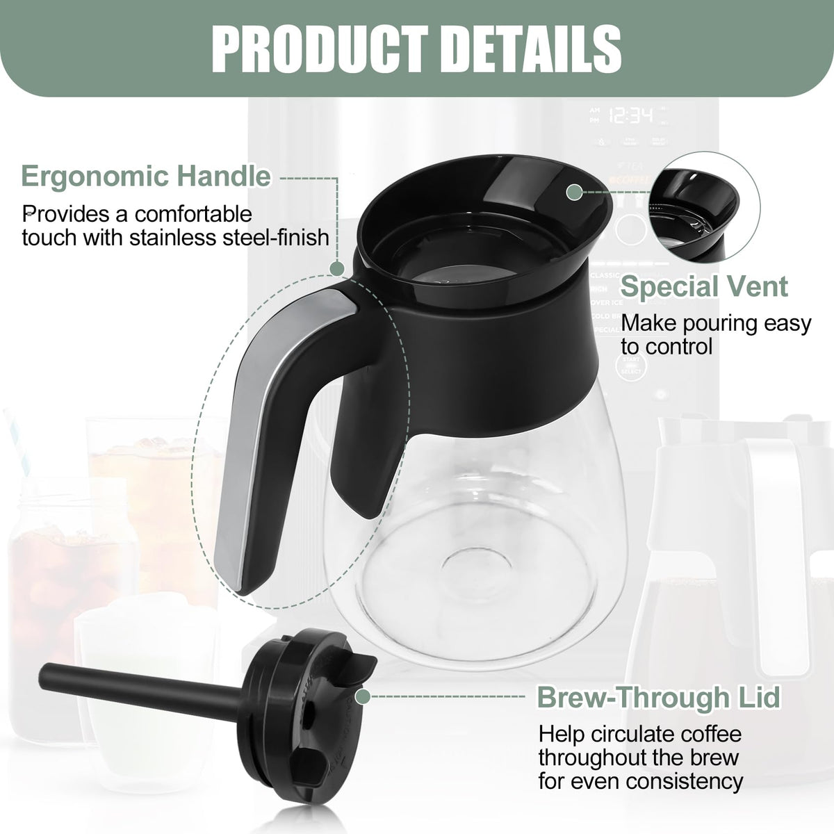 WSEYU 50 oz capacity carafe for Ninja models and busy mornings.