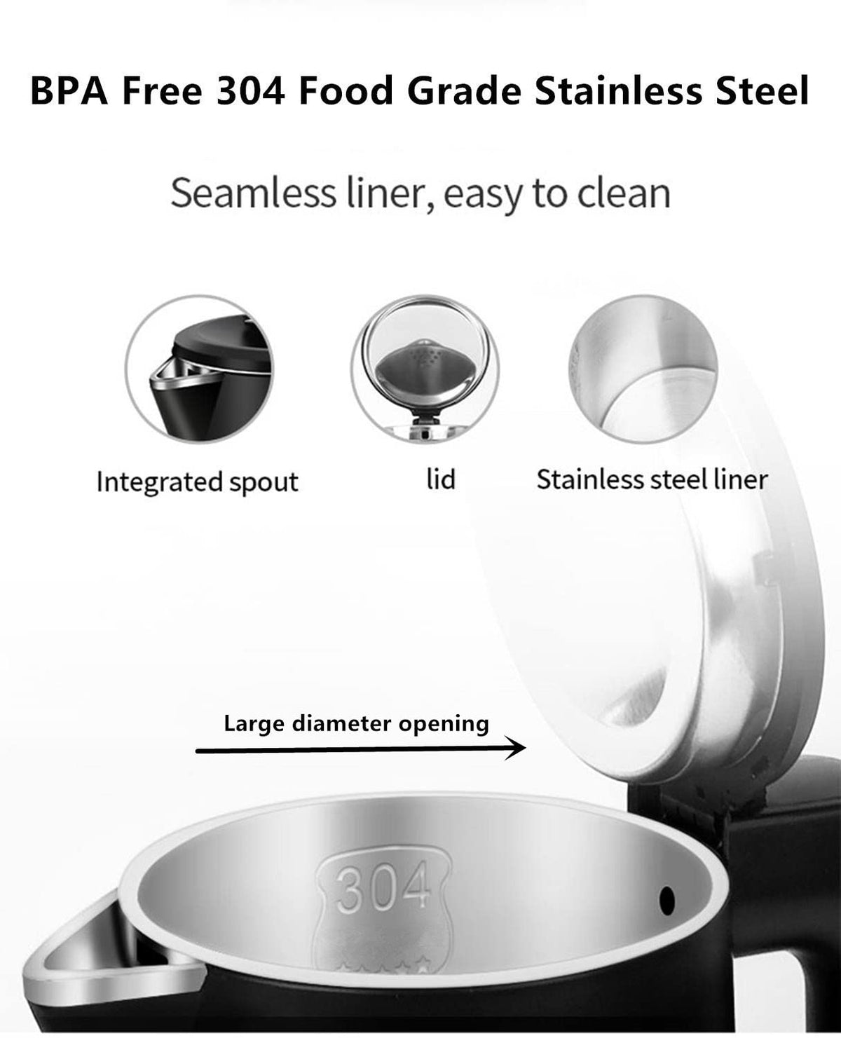 WTJMOV kettle spout prevents spills while pouring hot drinks.