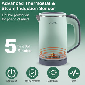 WTJMOV cordless kettle sits on a 360° swivel base for easy pouring.