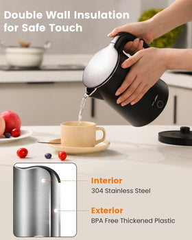 WTJMOV 1L kettle side view shows compact counter footprint for small kitchens