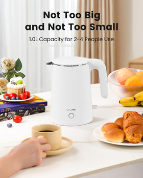 WTJMOV cordless kettle on 360° base for easy pouring