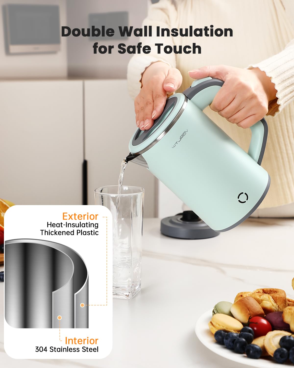 WTJMOV travel-friendly kettle fits in luggage for trips.