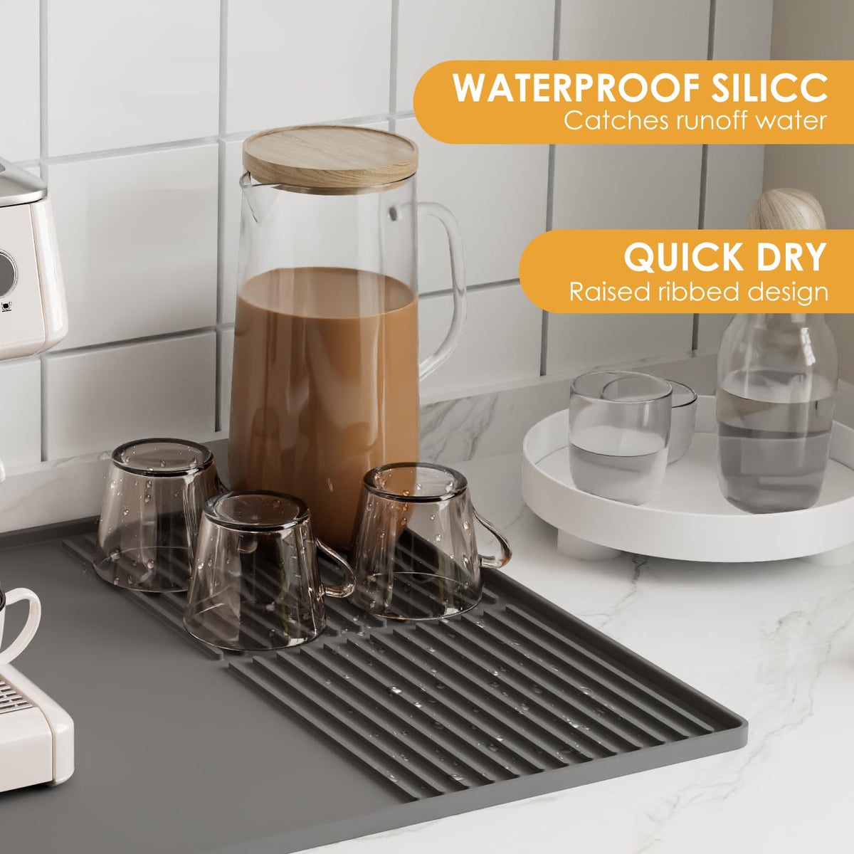 WUDIALIEN spill-containment mat catches drips, keeping countertops dry