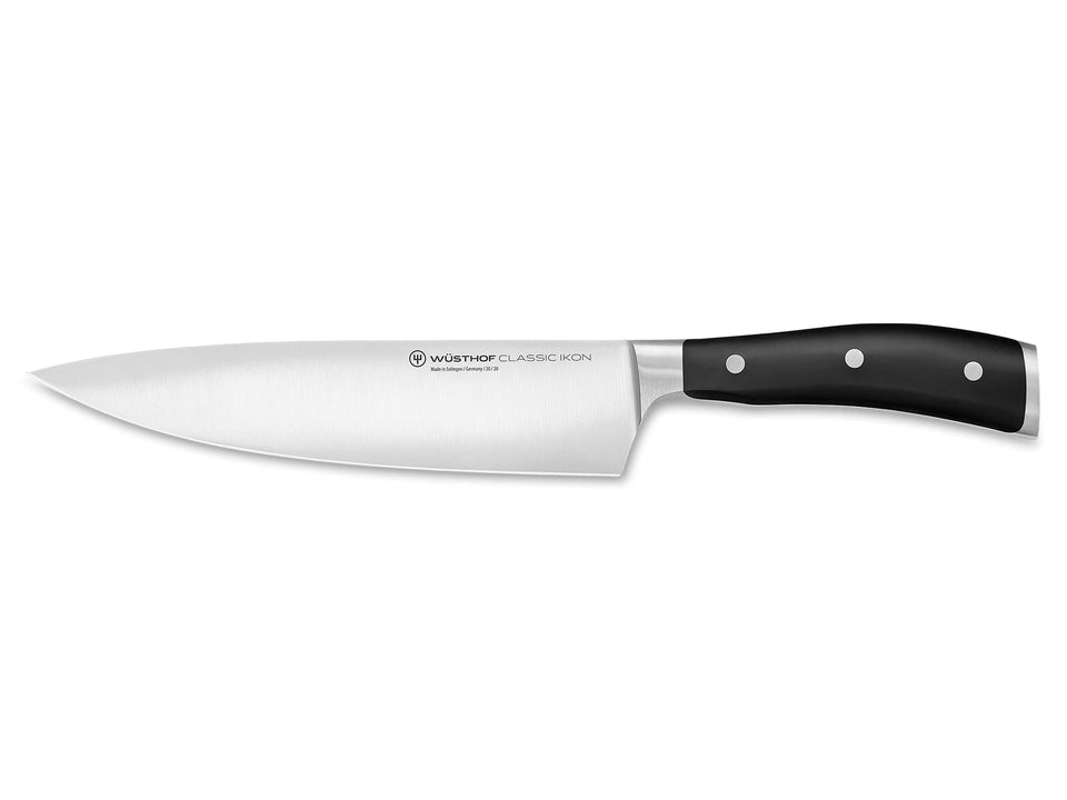Wüsthof Classic IKON 8-Inch Knife blade close-up for precise slicing.