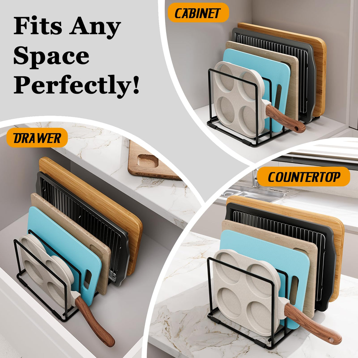 Anti-slip feet stabilize the rack on countertops and prevent sliding.