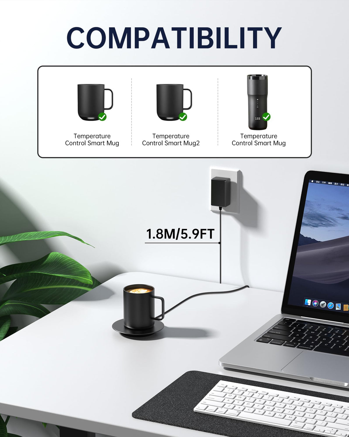 WUKUR charging coaster on mug warms your drink while charging