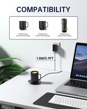 WUKUR charging coaster on mug warms your drink while charging