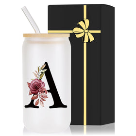 Wulcea monogrammed glass cup with bamboo lid for personalized, stylish gatherings.