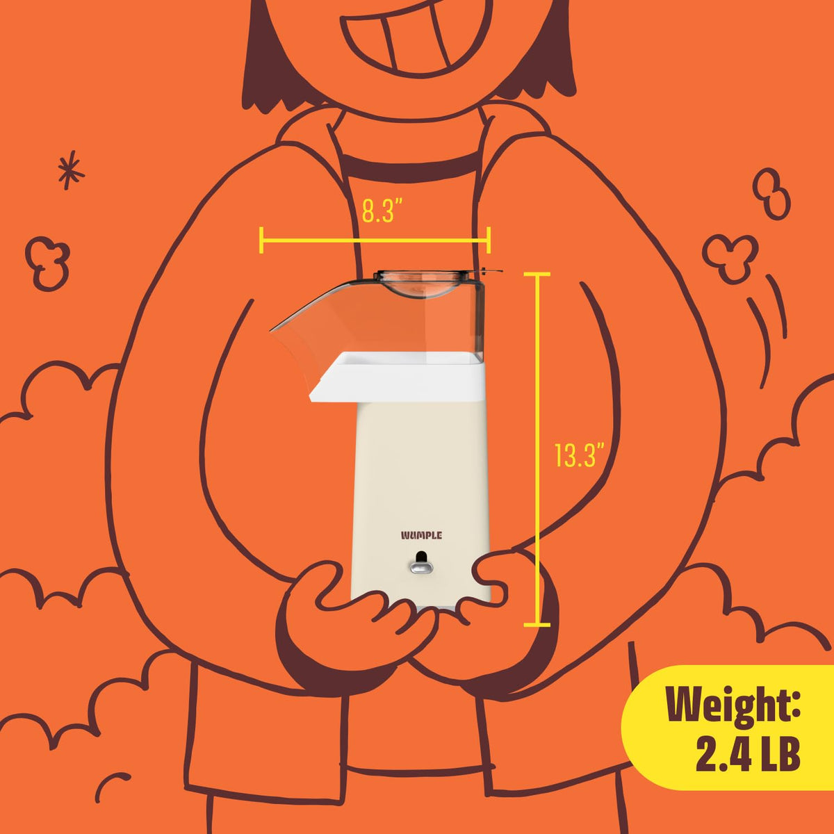 Wumple easy-clean removable popping chamber for quick cleanup after snacks.