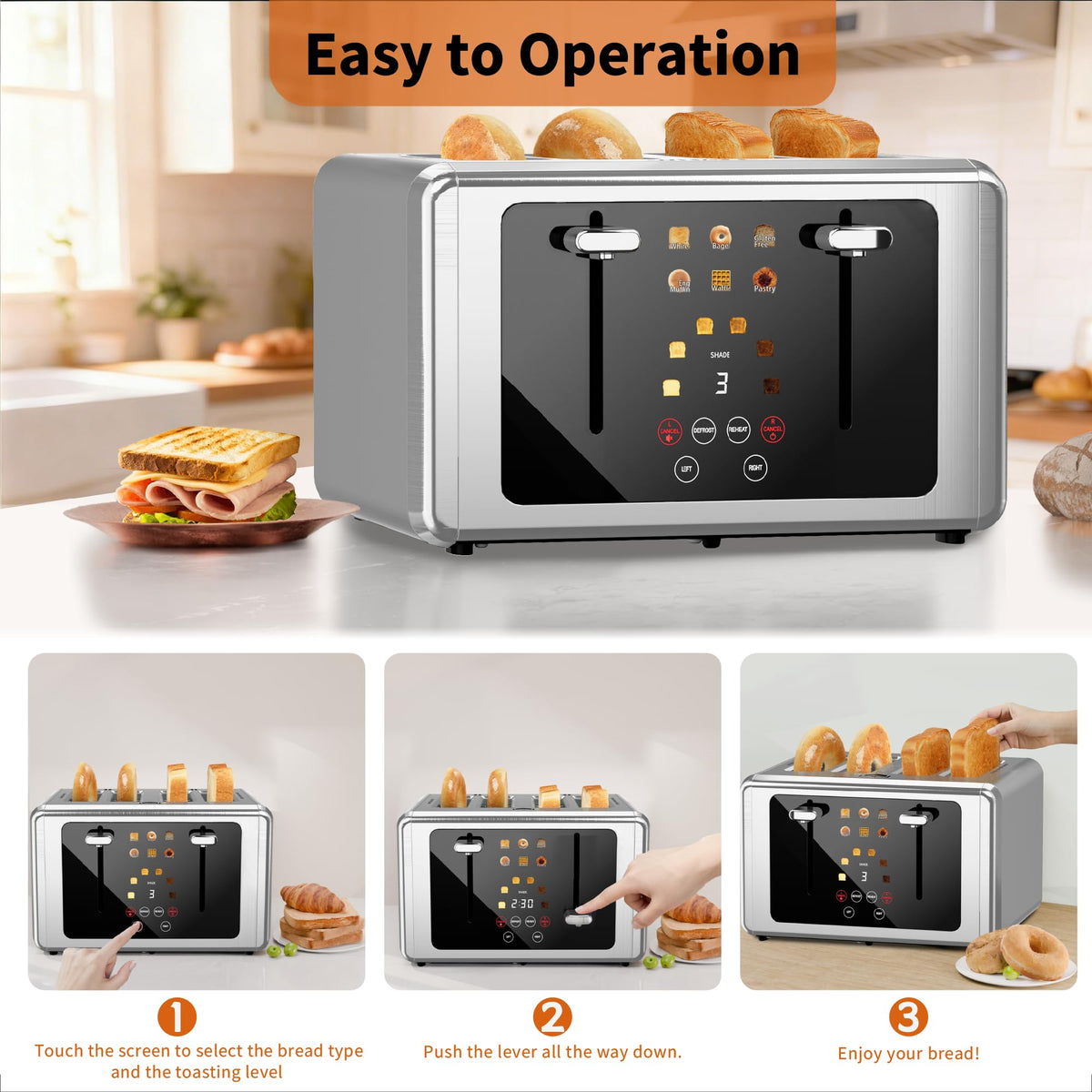 WUNLY 4-Slice Toaster in modern kitchen setting, gift-ready design